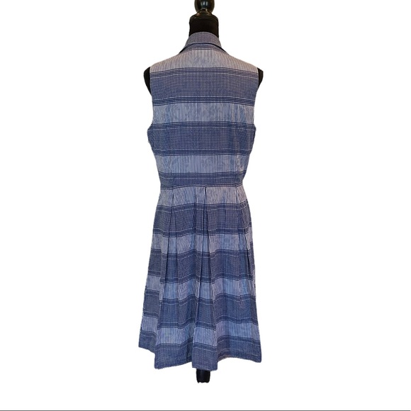 Nine West blue sleeveless check pattern button front pleated cotton dress size14 - Picture 6 of 16